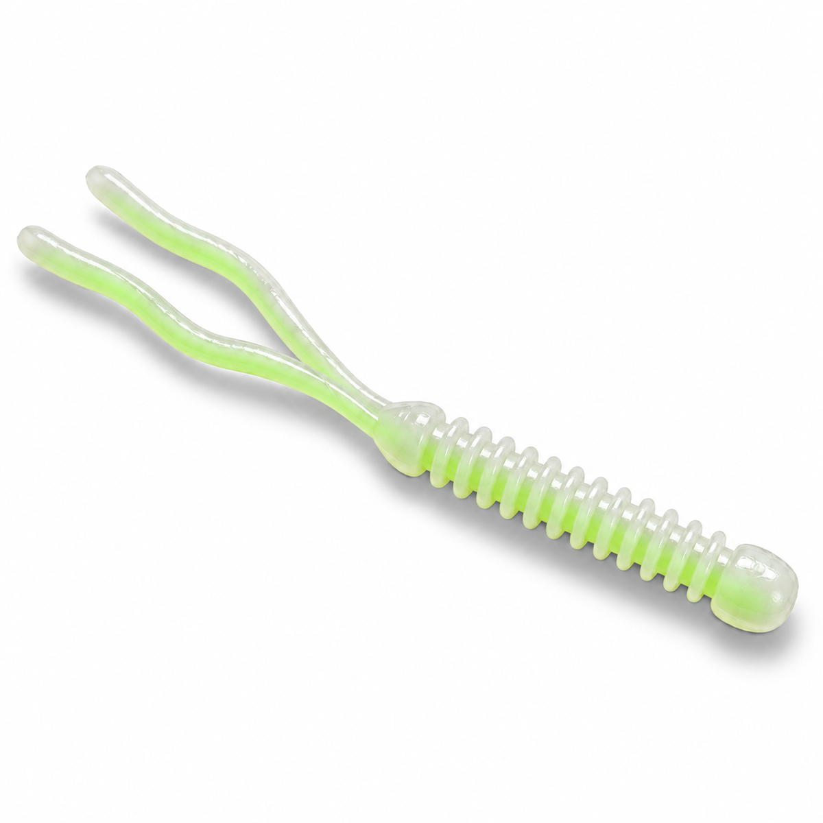 FishDaddy Hopper Tail soft plastic in White - Glow Green
