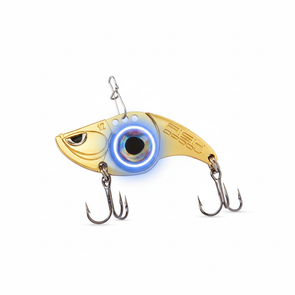 FishDaddy Gold Dirty Bomb Minnow 1/2oz Water Activated Blue Blinking LED with VMC Hooks Lit/Glow Image